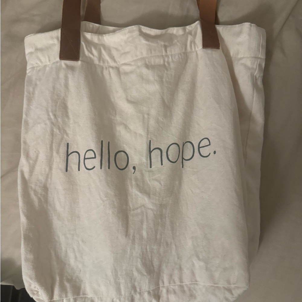 White Canvas Tote Bag with Brown Handles